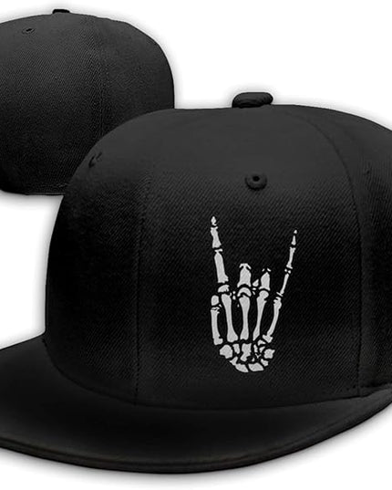 Cool Rock Roll Skeleton Hand Flat Bill Hats Snapback Hat Baseball Cap Black Snapback Hats for Men Adjustable