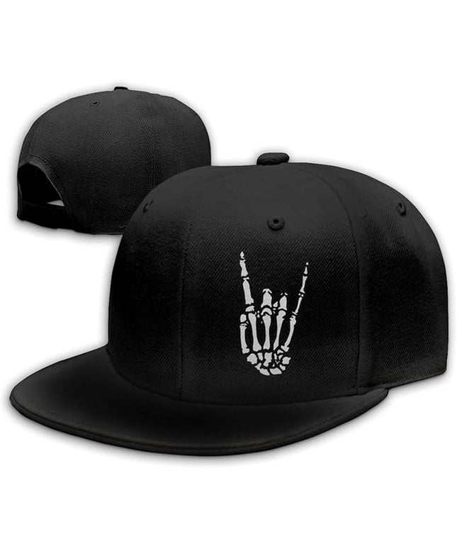 Cool Rock Roll Skeleton Hand Flat Bill Hats Snapback Hat Baseball Cap Black Snapback Hats for Men Adjustable