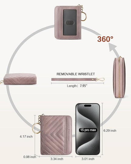 BOSTANTEN Credit Card Holder Wallet RFID Blocking Leather Small Wallet for Women Zipper Keychain Wallet with Wristlet Purple
