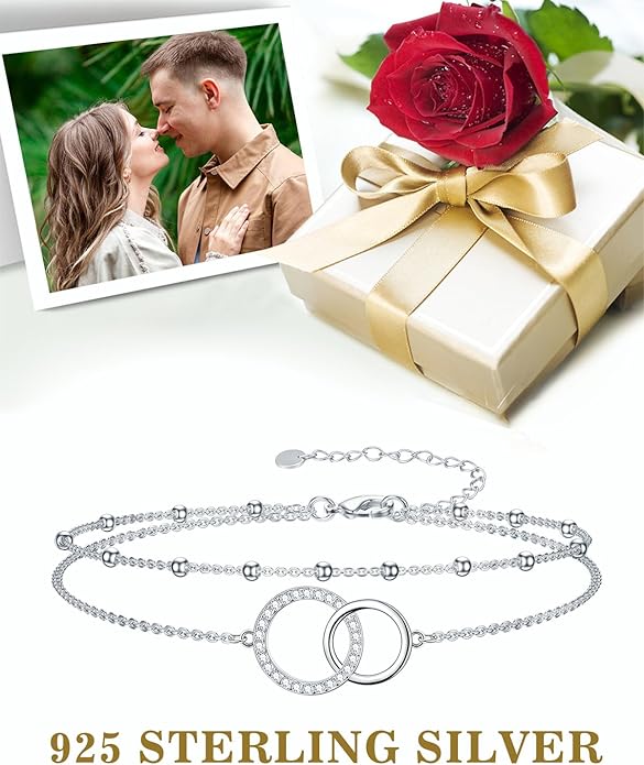 Dorunmo 925 Sterling Silver Infinity Heart Cross Circle Evil Eye Anklet Bracelets for Women Mother's Day Jewelry for Wife Girlfriend Mom Her