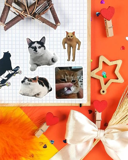 BulbaCraft 100Pcs Cat Meme Stickers - Funny Cat Stickers, Gifts for Women & Men