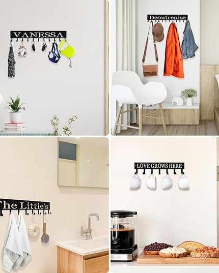 Hppybiry Personalized Metal Key Rack Hooks, Key Holder Wall Mounted Key Hooks, Name Theme Wall Decoration Hooks, Key Hanger Organizer for Living Room, Entryway, Bathroom, Office Decor(Middle)