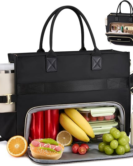 LOVEVOOK Insulated Lunch Bag,2-in-1 Work Tote Bag with Lunch Compartment,Large Capacity Professional Work Bag for Women,15.6 Inch Laptop Bag with Cup Holder for Teacher,Nurse,College,Office,Travel