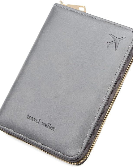 defway Passport Holder Travel Wallet - RFID Blocking Passport Holder Wallet, Full Zip Travel Card Cover with RFID Protection, Multi Slot Organizer for Cards Cash Documents Travel Essentials (Grey)