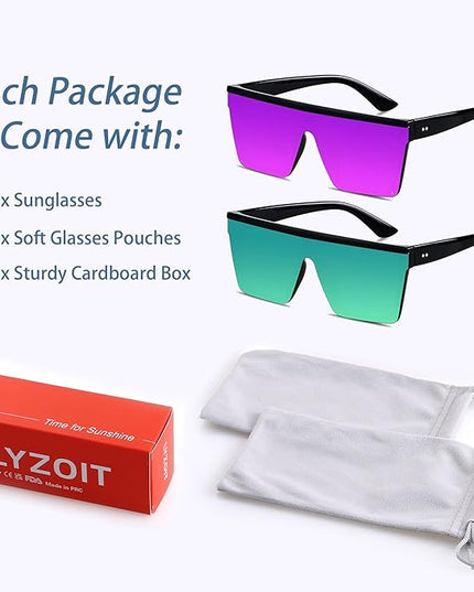 LYZOIT Square Oversized Sunglasses for Women Men Big Flat Top Fashion Shield Large UV Protection Rimless Shades
