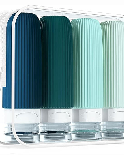 Travel Bottles for Toiletries, Tsa Approved 3oz Portable Travel Bottles, BPA Free Leak Proof Squeezable Silicone Travel Size Containers, Travel Accessories with Clear Toiletry Bag (4 Pack)