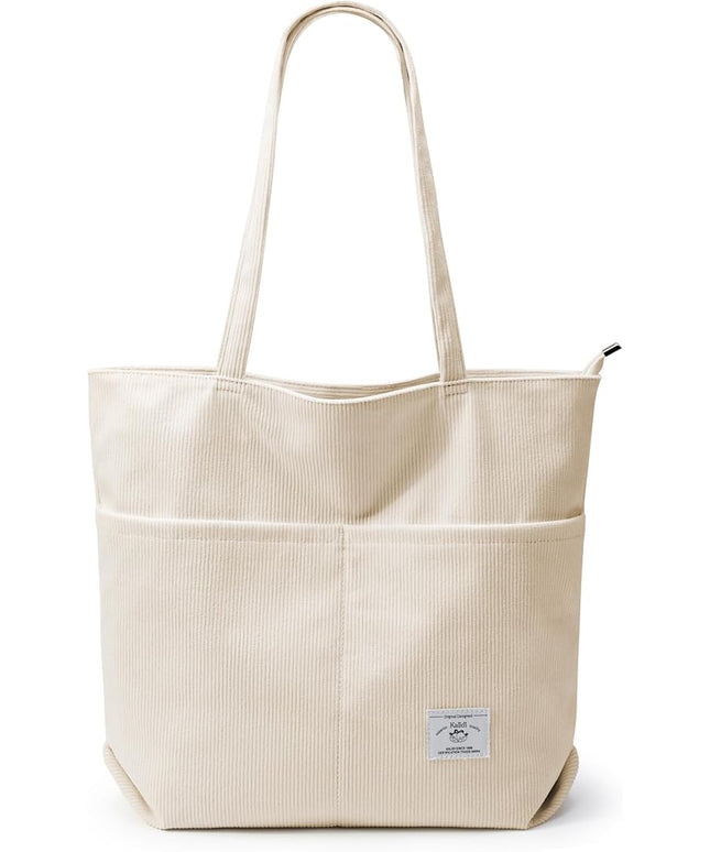 KALIDI Women Corduroy Tote Bag Zipper Casual Tote's Handbag Big Capacity Shoulder Bag with Pockets
