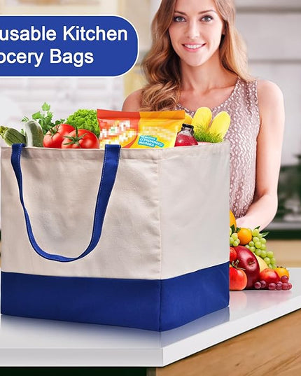 Canvas Reusable Grocery Bags Heavy Duty, 8.3 gal Foldable Large Tote Bag with Handles, Holds 60 lbs Canvas Shopping Bags, 1 Pack