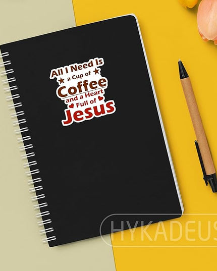 (3Pcs) All I Need is a Cup of Coffee and a Heart Full of Jesus Sticker, Inspirational Christian Faith Vinyl Decal for Laptop, Water Bottle, Scrapbook, Phone Case, Journal, Waterproof 3" x 3"