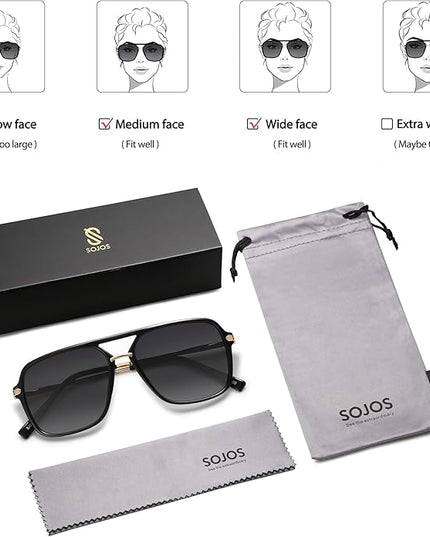 SOJOS Sunglasses for Women & Men, Square, Retro, Polarized Lens, Trendy Aviator, 90s Shades