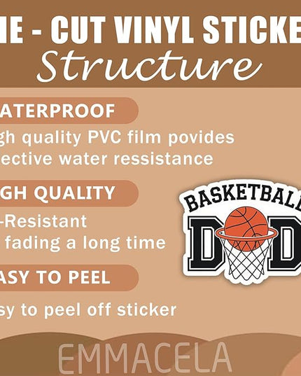 (3PCS) Basketball Dad Stickers – Waterproof Vinyl Decals for Laptops, Tumblers, Water Bottles – Sports Design for Fathers, Players, Coaches – 3 x 2.4 Inch