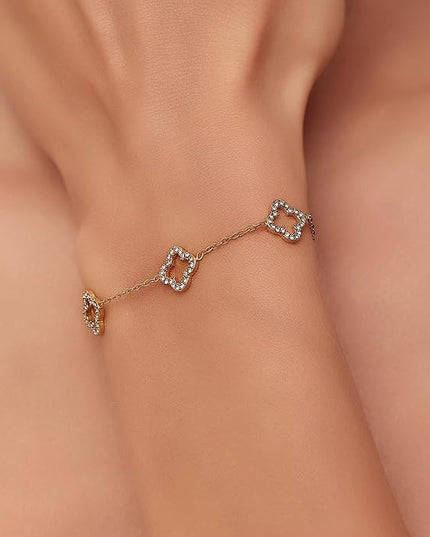 CLAIRETTE Premium PVD Gold-Plated Clover Lucky Bracelet for Women Flower Four Leaf Link Bracelets Trendy Jewelry Gifts for Women