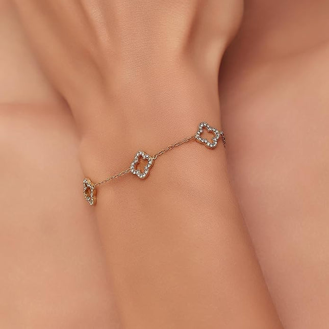CLAIRETTE Premium PVD Gold-Plated Clover Lucky Bracelet for Women Flower Four Leaf Link Bracelets Trendy Jewelry Gifts for Women