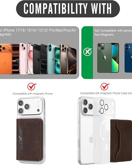 ASAPDOS For MagSafe Wallet,Magnetic Card Holder RFID Blocking Wallet with 5 Card Slots & Cash Pocket For iPhone 17/16/ 15/14/ 13/12/ Pro/Max/Plus/Air Vintage Brown