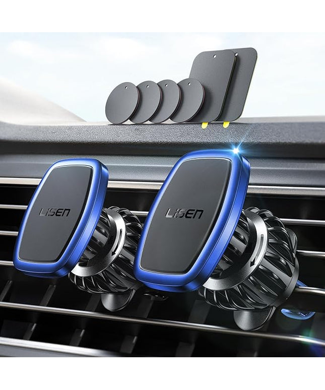 LISEN 2 Pack Magnetic Phone Holder for Your Car Mount 6 Military Magnets Car Phone Holder Mount Vent Cell Phone Holdeer Mount Vent Cell Phone Holder (Blue)