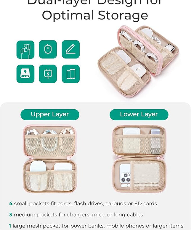 BAGSMART Electronics Organizer Travel Case, Cord Storage for Chargers Cables Phones, Compact Tech Accessories Pouch, Pink