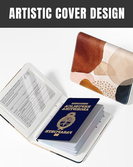 Rimilak Passport Holder, RFID Blocking Passport Cover Wallet Travel Essentials, Leather Travel Air Ticket Documents Organizer Protector for Women and Men, Abstract Art