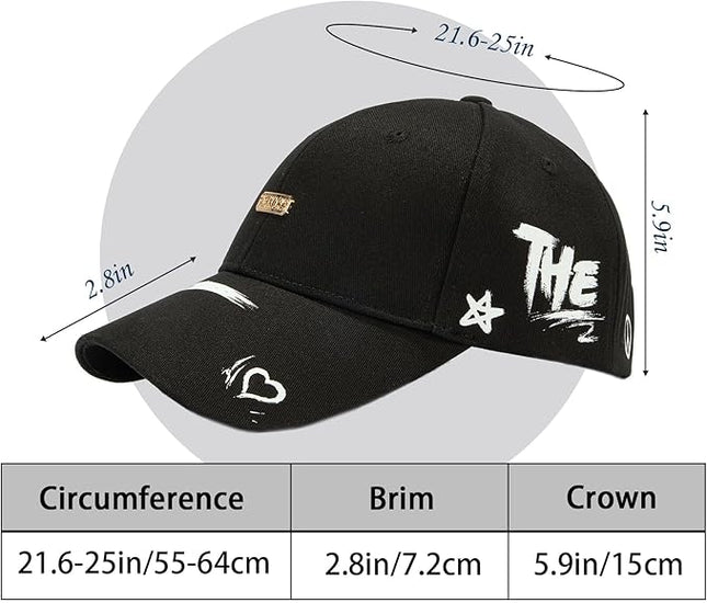 Trendy Unisex Graffiti Baseball Cap, Adjustable Cotton Baseball Cap for Men & Women, Athletic Streetwear Hat