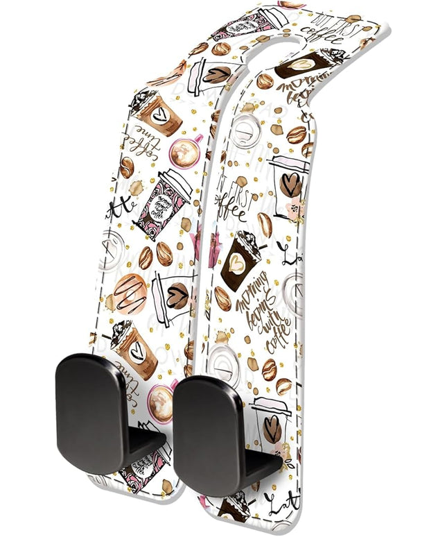 Car Seat Headrest Hook, Universal Leather Cute Hanger Holder Hook, Storage Organizer Interior Accessories for Purse Bags Handbag Funny Coffee Pattern