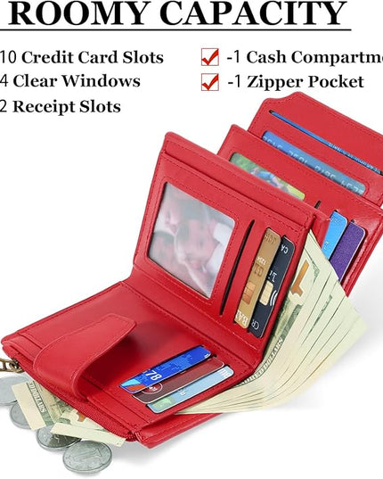 Airkit Small Wallet Women RFID Blocking PU Leather Bifold Compact Card Holder Wallet for Women with Zipper Coin Pocket 4 ID Window