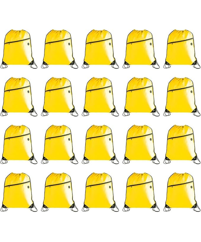 CODOBON Lightweight Drawstring Backpack – Foldable with 2 Compartments & Zip Pocket | Cable Port for Easy Access | Eco-Friendly for Gym, Travel, Everyday Use (20L, Yellow)