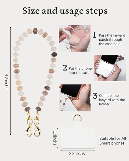 Natural Stone Beaded Phone Wrist Strap for Women – Detachable Chain Wristlet, Durable 304 Stainless Steel Core (Charoite)