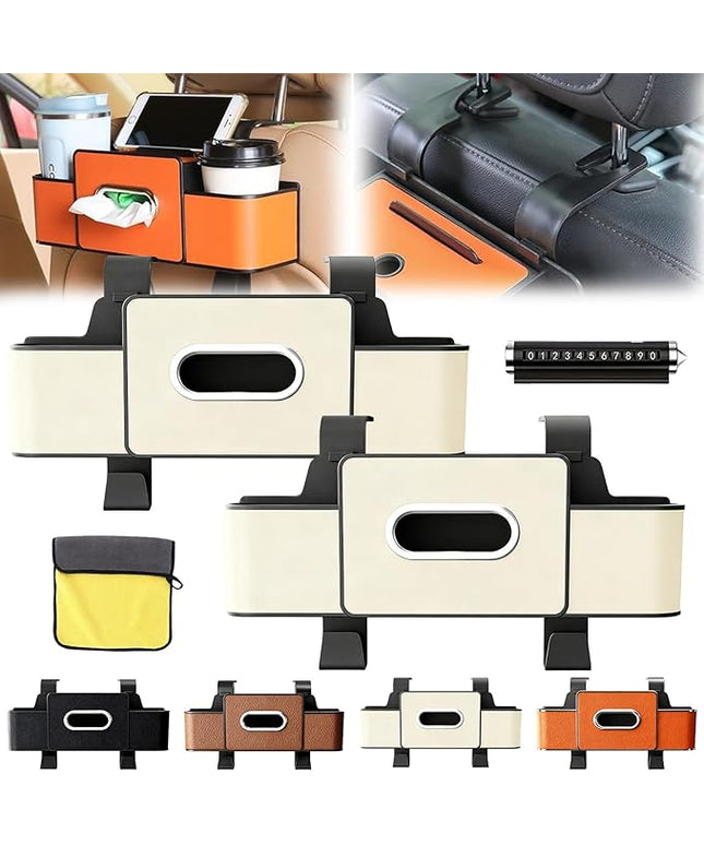DDRIC Car Organizers and Storage Box, 2026 New 3-in-1 Car Backseat Organizer, Multifunctional Car Seat Back Storage Box with Tissue Holder 2 Cup, for Hold Phone, Drinks, Handbag (2-C)