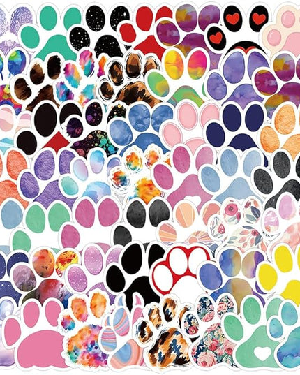 Colorful Paw Print Vinyl Stickers, 50 PCS Waterproof Assorted Pattern Icon Decals for Laptops, Scrapbooking, Journals, Notebooks, Water Bottles, Suitcases, Phones & DIY Decor