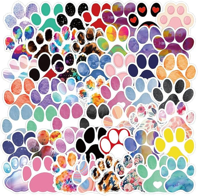 Colorful Paw Print Vinyl Stickers, 50 PCS Waterproof Assorted Pattern Icon Decals for Laptops, Scrapbooking, Journals, Notebooks, Water Bottles, Suitcases, Phones & DIY Decor