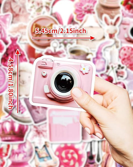 100 PCS Coquette Stickers Pink Aesthetic Stickers Pack, Holographic Thickened Vinyl Cute Stuff Water Bottle Sticker for Girls| Easier to Peel Off| Scratch & Fade Resistant| No Curling| Reusable