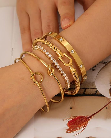 18 K Gold Plated Love Bangle Bracelet Stack Cuff Jewelry for Women Jewelry Set for Women Gift with Box