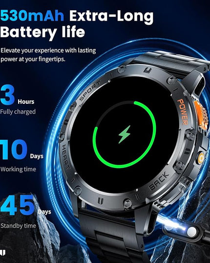 LIGE 1.43" AMOLED Smart Watch for Men with Flashlight, Bluetooth Calling, 100+ Sport Modes, 530mAh, IP68 Waterproof Fitness Tracker for Workout, iOS Android Compatible, Black Steel Camouflage Silicone