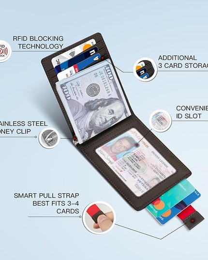 Zitahli Wallet for Men-6 Slots ID Window-Mens Wallets-Slim Wallet Classic Spring Money Clip RFID Blocking-Gift for Men