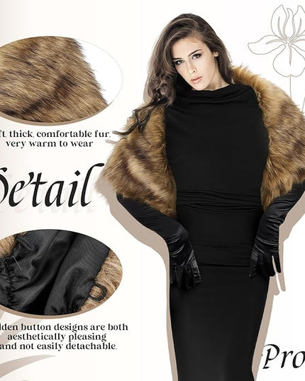 Zhanmai 2 Pcs Winter Long Shawl Cloak Stretchy Glove Opera Bridal Dance Gloves for Women Dress Party Coat