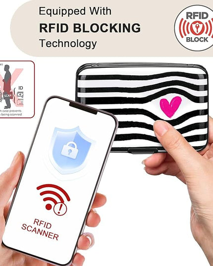 ELFISH Mini RFID Aluminum Wallet Credit Cards Holder Business Card Case Metal ID Case for Men Women (Eye heart)