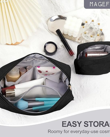MAGEFY Small Makeup Bag for Purse Mini Cosmetics Bag Corduroy Cute Cosmetic Pouch for Women with Slip-in Pockets