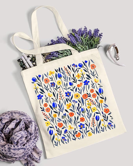 AUSVKAI Canvas Tote Bag for Women, Aesthetic Cute Grocery Grocery Reusable Cotton Gift Bag for Shooping Beach Trendy Gifts
