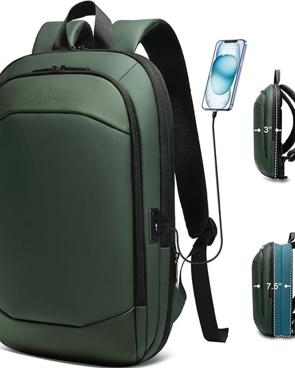 Business Backpack 17 Inch Slim Expandable Waterproof Travel Laptop Backpacks with USB Charger Port Anti-Theft Lightweight Large Work Computer Bag College Laptop Backpacks Gifts for Men Women, Green