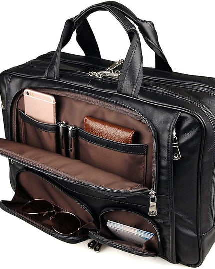 Augus Business Travel Briefcase Genuine Leather Duffel Bags for Men Laptop Bag fits 15.6 inches Laptop