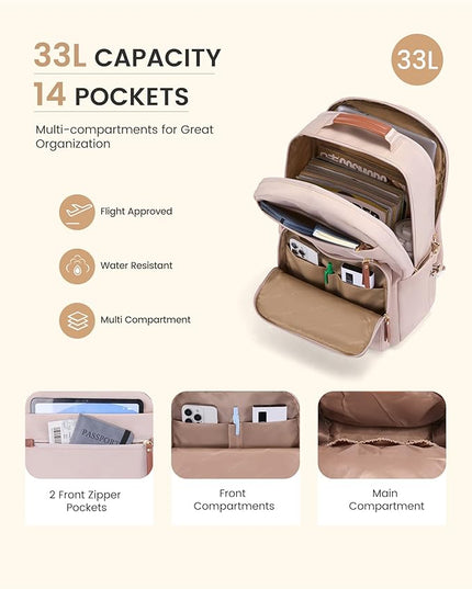 LOVEVOOK Laptop Backpack for Women, 17.3" Work Backpack Purse, Travel Personal Item Bag, Carry On Business Computer Bag, Casual Daypack for Office, School, or Gift, Soft Taupe