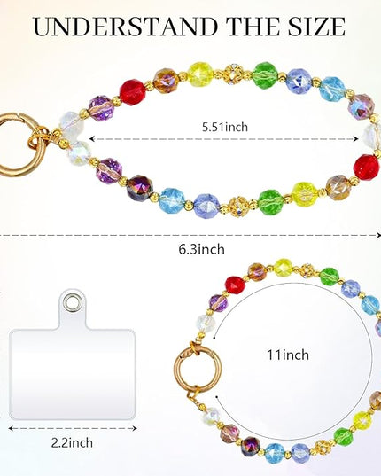 Phone Charm for Women, Anti-Theft Phone Wrist Strap Hands-Free, Crystal Beaded Chain, Detachable Cellphone Lanyard with Tether Tab