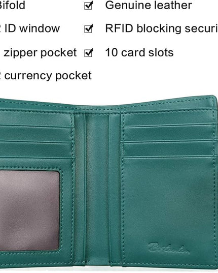 BOSTANTEN Women Leather Wallet RFID Blocking Small Bifold Zipper Pocket Wallet Card Case Purse with ID Window