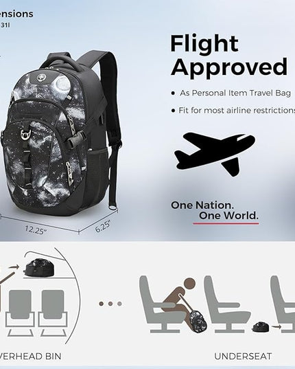 Swissdigital Laptop Backpack with USB Charging Port, Travel Backpack Fits 15.6 inches Computer, 31L Backpack for Men, Starry Sky | SD803-98