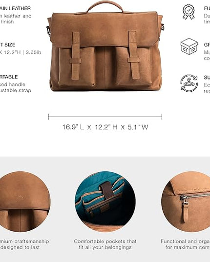 VELEZ Leather Messenger Bag for Men and Women | Vintage Briefcase for 17 inch Laptop | Work Bag Crossbody Laptop Bag