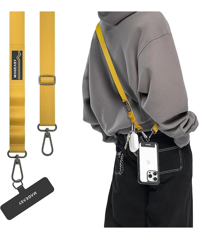 MAGEASY Universal Cell Phone Lanyard Crossbody - Anti-Theft Crossbody Phone Strap for iPhone 16 Pro Max & Most Smartphones, for Men & Women | 20mm (Mustard Yellow)