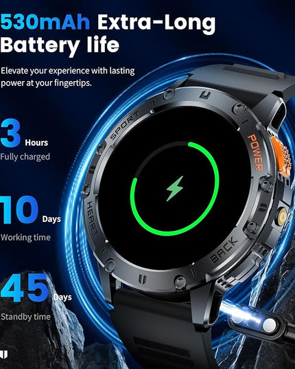LIGE Military Smart Watches for Men(Answer/Make Calls) with LED Flashlight,530mAh Large Battery,1.43’’ AMOLED Fitness Tracker Heart Rate/SpO2/Sleep Monitor 5ATM Smartwatch for Android iOS,Silicone