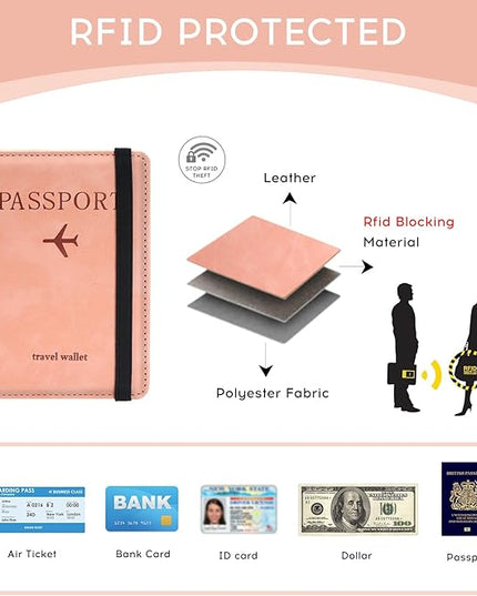 ILIYAH-Passport Cover-Passport Holder Travel Wallet-RFID-Blocking Passport Case Travel Accessories Card Holder Wallet Unisex Travel Gifts（Pink）