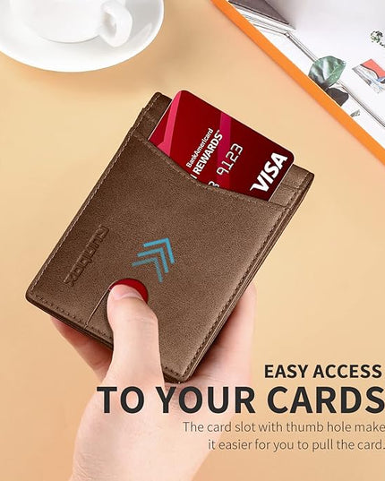 RUNBOX Wallet for Men Slim Leather Bifold RFID Blocking Minimalist Front Pocket Design with Gift Box