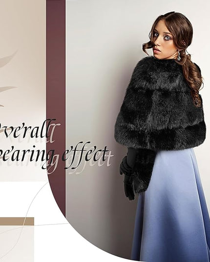 Zhanmai 2 Pcs Winter Long Shawl Cloak Stretchy Glove Opera Bridal Dance Gloves for Women Dress Party Coat