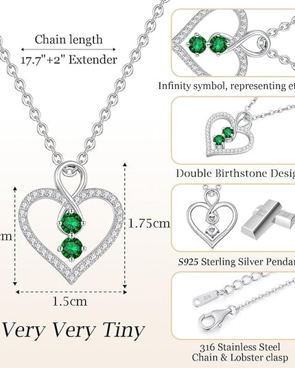 LOUISA SECRET Infinity Double Birthstone Necklace, 925 Sterling Silver Tiny Pendant Heart Necklace for Women Wife Her, Best Jewelry Gift Heart Jewelry Meaningful Gift for Valentine's Day, Christmas, Birthday Anniversary